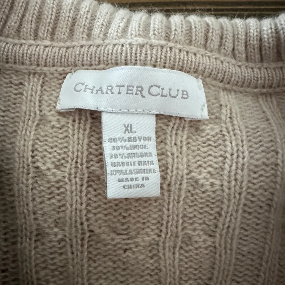 Women’s Charter Club Cable Knit Cowl Neck Sweater XL Beige Cozy Luxe - Picture 2 of 6
